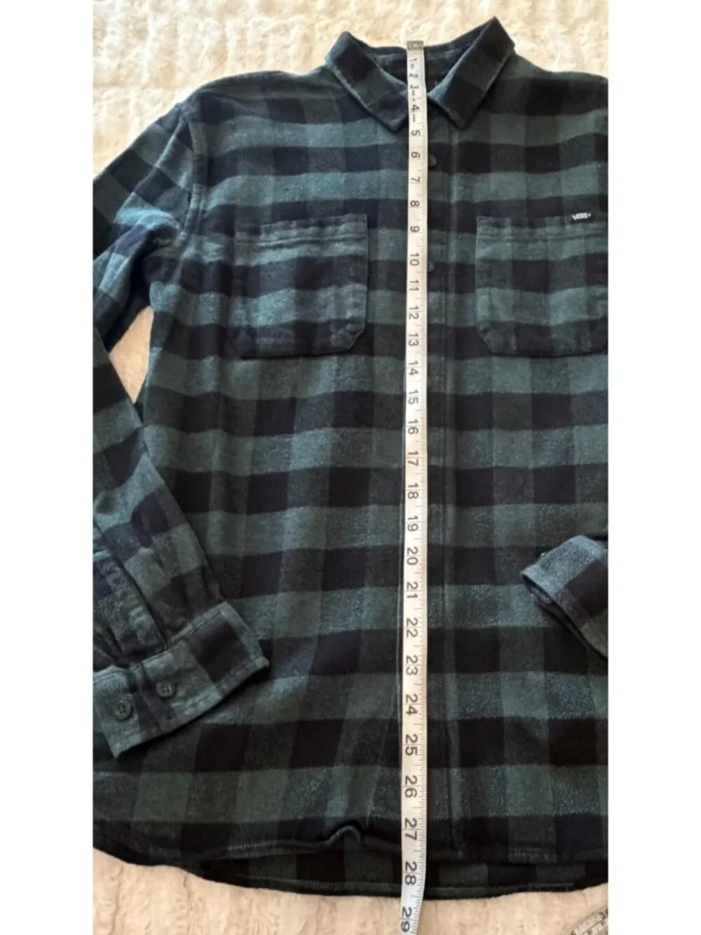 Vans Off The Wall Flannel Boys Buttoned Dark Green w/Black Pattern Shirt Size XL